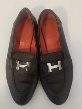 Hermes Black Leather Paris Loafers Size 37